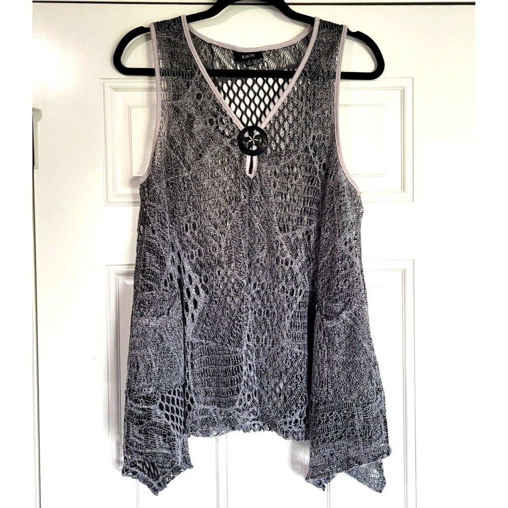 KAKTUS Sz M Black Mesh Open Knit Asymmetrical Sheer Tunic Top Goth Punk Artsy